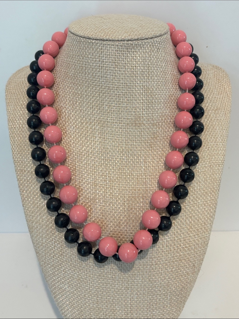 Vintage Style Pink and Black Chunky Beaded Statement Necklaces lot